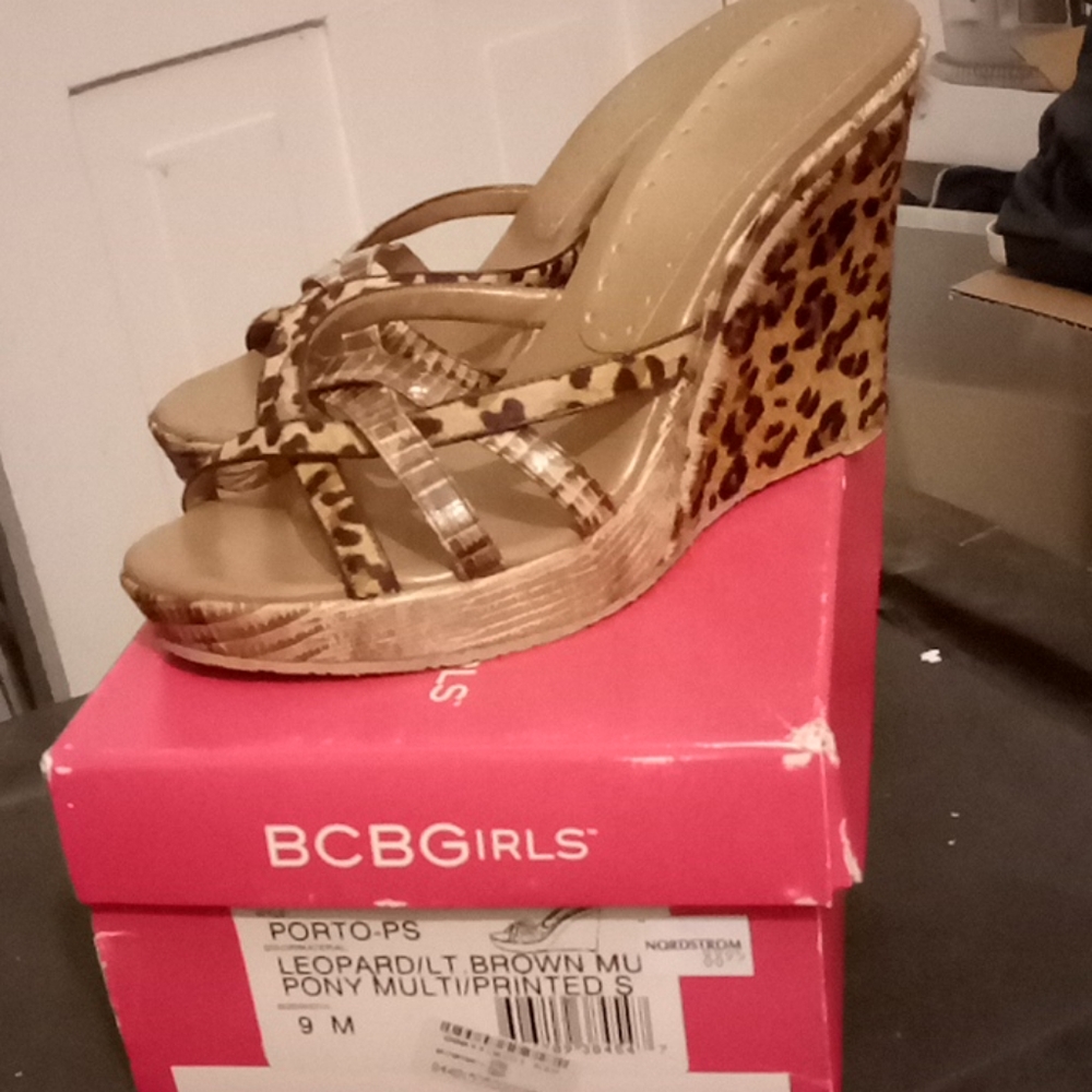 BCBGirls leopard brown wedges
